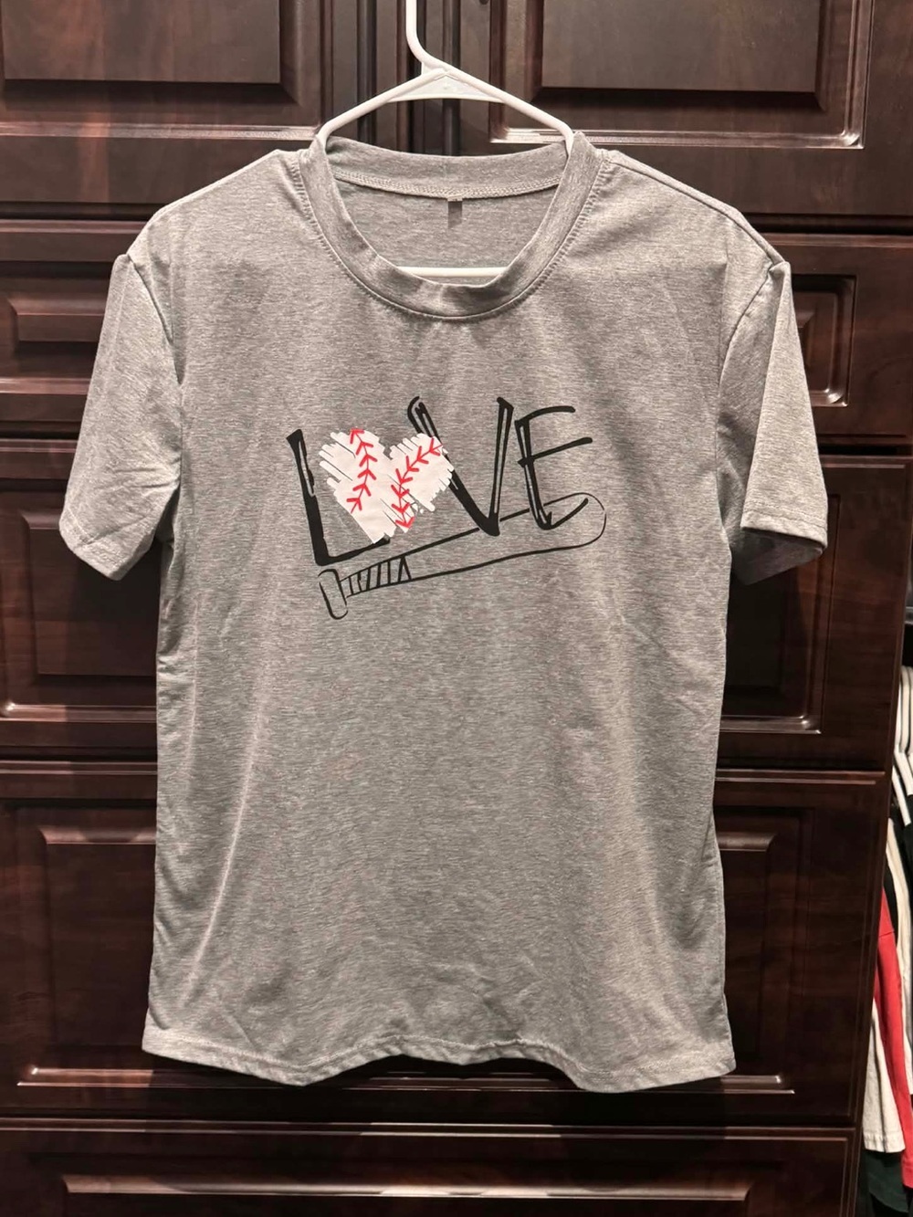 Hand Crafted Gray Short Sleeve Tee with Baseball Love Graphic LARGE - Picture 2 of 5